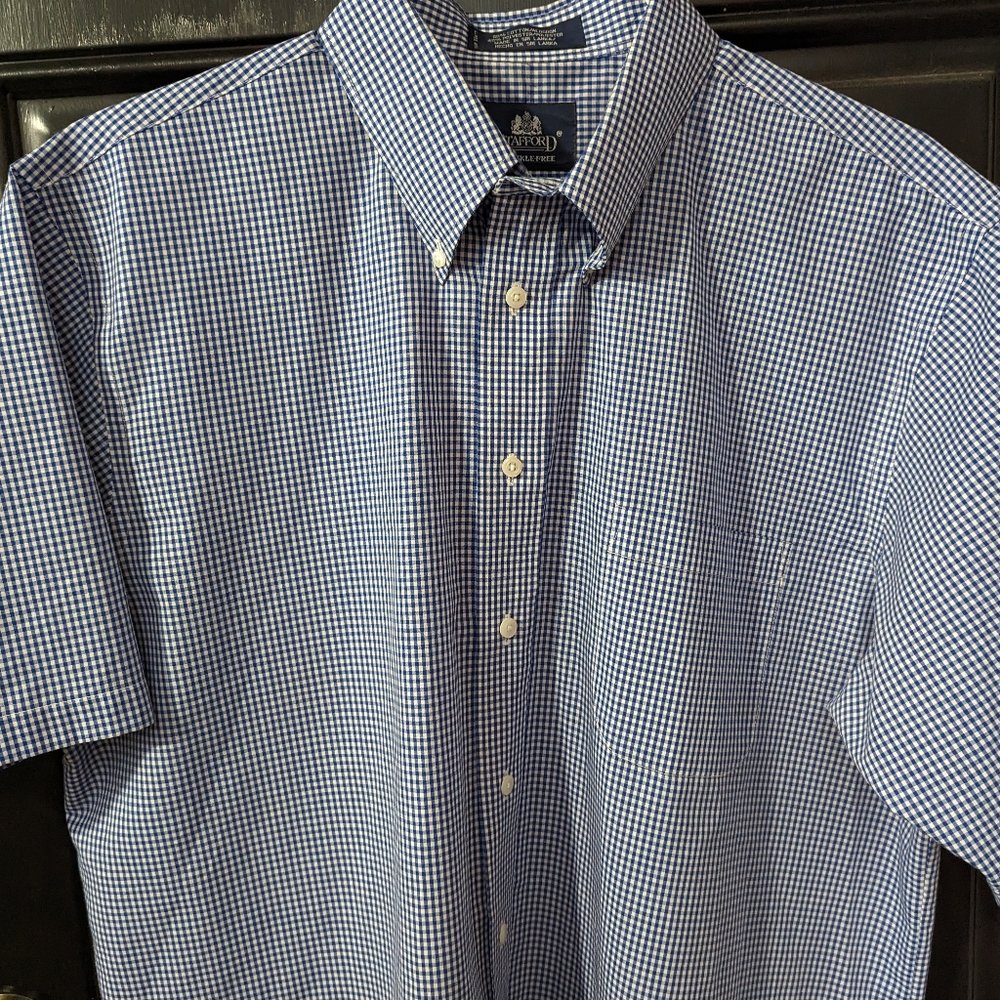 XXSOLDXXStrafford Men's Button Down Shirt Short Sleeve 100% Cotton Size 17 Plaid - Picture 3 of 9